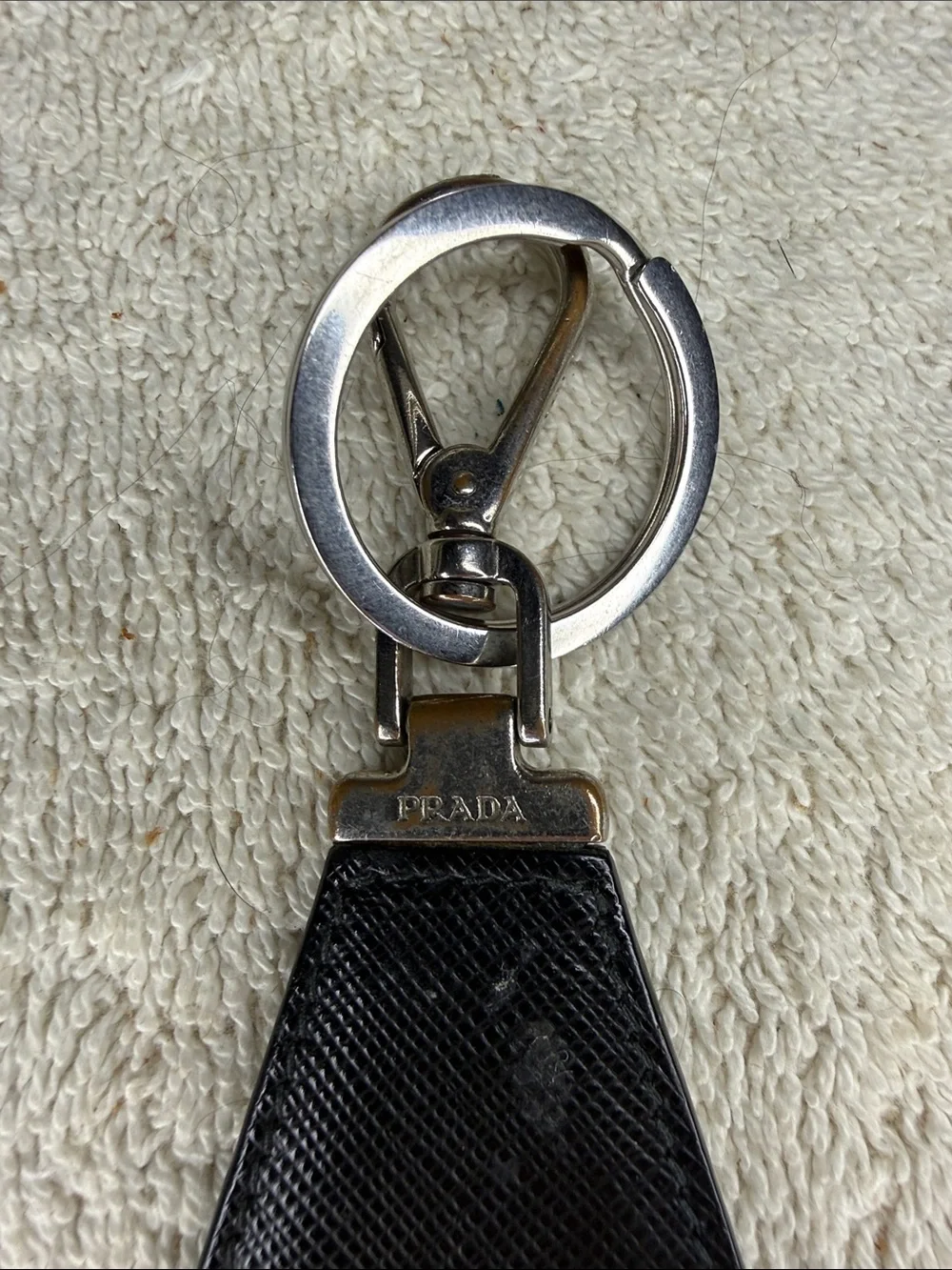 Prada Logo Plate Saffiano Leather Key Ring Bag Charm Black Italy